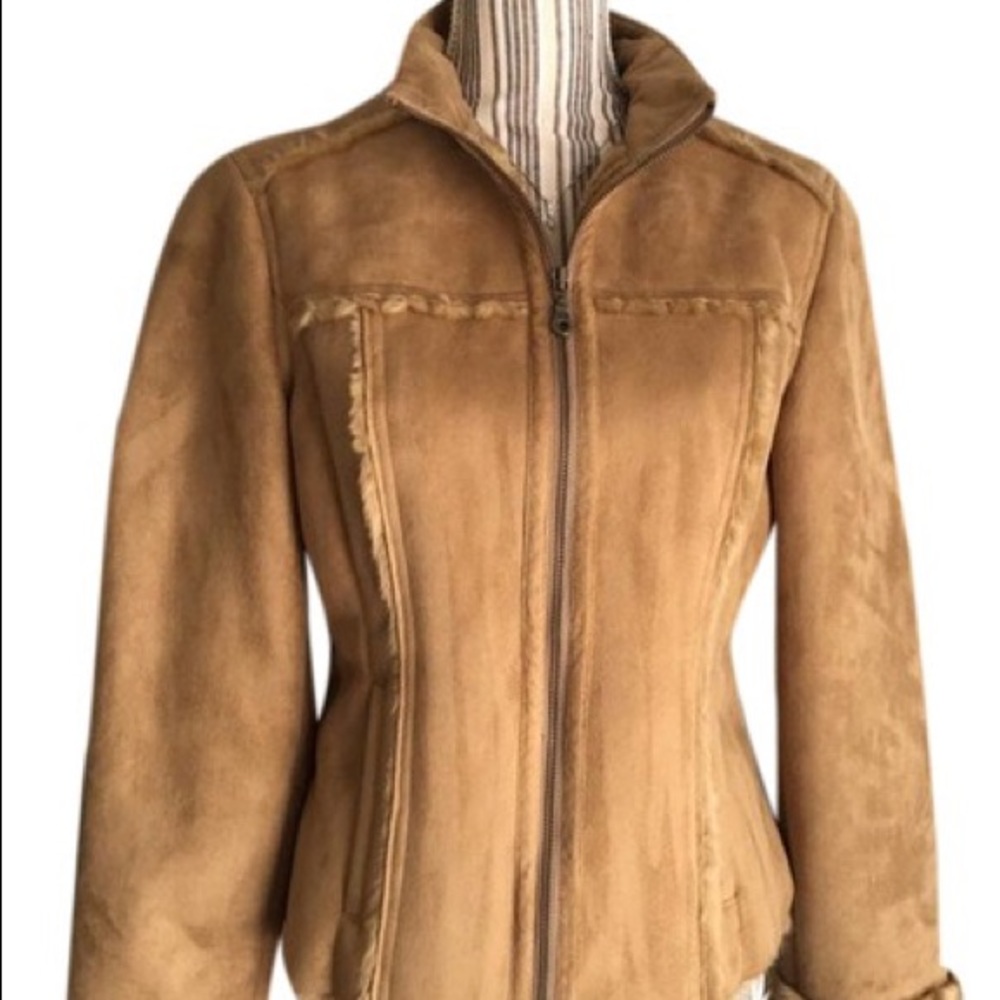 CALVIN KLEIN Tan Faux Suede and fur jacket